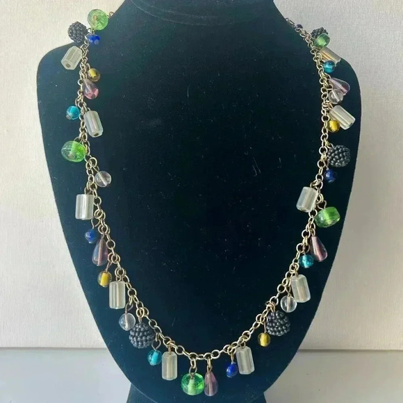 Vintage Multicolored Long Beaded Charm Necklace - Picture 1 of 6